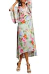 Buy_Nikasha_Green Rose Print Bell Sleeves Asymmetric Dress  _Online_at_Aza_Fashions