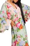 Nikasha_Green Rose Print Bell Sleeves Asymmetric Dress  _Online_at_Aza_Fashions
