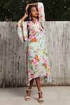 Buy_Nikasha_Green Rose Print Bell Sleeves Asymmetric Dress  _at_Aza_Fashions