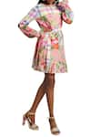 Buy_Nikasha_Pink Rose And Checkered Print Dress With Belt  _Online_at_Aza_Fashions
