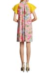 Shop_Nikasha_Yellow Tie Up Neck Rose Printed Dress  _at_Aza_Fashions