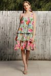 Buy_Nikasha_Green Layered Rose Print Dress _at_Aza_Fashions