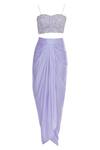 Shop_Kresha Lulla_Purple Hand Embroidered Bustier With Draped Skirt And Jacket_Online_at_Aza_Fashions