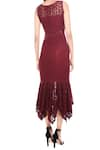 Shop_Ritika Bharwani_Maroon Lace Midi Dress_at_Aza_Fashions