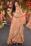 Buy_Kashmiraa_Brown Organza Embroidery Aari Boat Neck Bridal Lehenga Set With Trail _at_Aza_Fashions