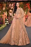 Shop_Kashmiraa_Brown Organza Embroidery Aari Boat Neck Bridal Lehenga Set With Trail _at_Aza_Fashions