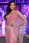 Shop_Kashmiraa_Pink Swiss Net Applique Embroidered Saree With Embellished Crystals And Blouse _at_Aza_Fashions