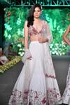 Shop_Kashmiraa_White Swiss Net Aari V Neck Dual Tone Embroidered Bridal Lehenga Set _at_Aza_Fashions