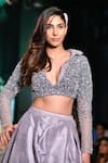 Shop_Kashmiraa_Grey Raw Silk, Organza, Swiss Diamante And Crystal Embellished Blouse With Lehenga _at_Aza_Fashions