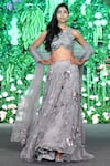 Buy_Kashmiraa_Grey Organza Embroidery Sequin Round Applique Bridal Lehenga Set _at_Aza_Fashions