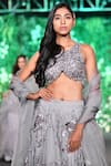 Shop_Kashmiraa_Grey Organza Embroidery Sequin Round Applique Bridal Lehenga Set _at_Aza_Fashions