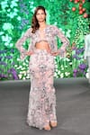 Buy_Kashmiraa_Grey Swiss Net Embroidery Aari Round Floral Skirt With Bikini And Jacket _at_Aza_Fashions