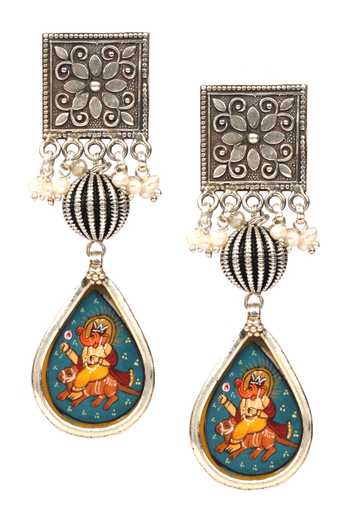Buy_Sangeeta Boochra_Silver Plated Beads Hand Painted God Figure Earrings _at_Aza_Fashions