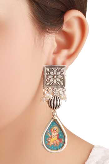 Shop_Sangeeta Boochra_Silver Plated Beads Hand Painted God Figure Earrings _at_Aza_Fashions