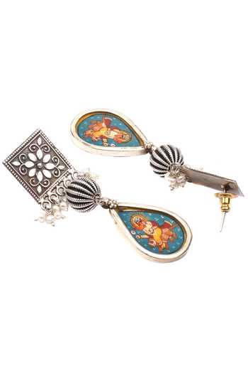 Sangeeta Boochra_Silver Plated Beads Hand Painted God Figure Earrings _Online_at_Aza_Fashions