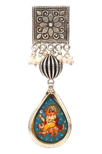 Buy_Sangeeta Boochra_Silver Plated Beads Hand Painted God Figure Earrings _Online_at_Aza_Fashions