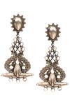 Buy_Sangeeta Boochra_Silver Plated Embroidery Baroque Long Dangler Earrings _at_Aza_Fashions