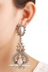 Shop_Sangeeta Boochra_Silver Plated Embroidery Baroque Long Dangler Earrings _at_Aza_Fashions