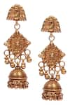 Buy_Sangeeta Boochra_Gold Plated Textured Metal Jhumkas With Peacock Head_at_Aza_Fashions