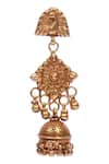 Buy_Sangeeta Boochra_Gold Plated Textured Metal Jhumkas With Peacock Head_Online_at_Aza_Fashions