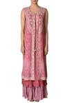 Shop_Ritu Kumar_Pink Printed Dress With Tie Up Jacket_Online_at_Aza_Fashions