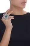 Shop_Rohita_Silver Plated Floral Crystal Studded Ring_at_Aza_Fashions