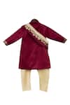 Shop_Fayon Kids_Beige Embroidered Ajkan With Pants _at_Aza_Fashions