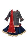 Buy Fayon Kids Blue Brocade, Taffeta Tassels, Sequins Kurta Lehenga Set at Aza Fashions Buy_Fayon Kids_Blue Brocade, Taffeta Tassels, Sequins Kurta Lehenga Set _at_Aza_Fashions