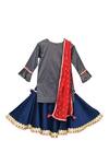 Shop Fayon Kids Blue Brocade, Taffeta Tassels, Sequins Kurta Lehenga Set at Aza Fashions Shop_Fayon Kids_Blue Brocade, Taffeta Tassels, Sequins Kurta Lehenga Set _at_Aza_Fashions