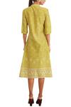 Shop_Varun Bahl_Yellow Chanderi Floral Print Dress_at_Aza_Fashions