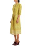 Varun Bahl_Yellow Chanderi Floral Print Dress_Online_at_Aza_Fashions