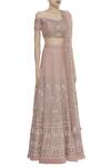 Ayushi Bhasin_Pink Hand Embroidered Off Shoulder Blouse And Lehenga Set_Online_at_Aza_Fashions