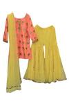 Buy_Kids Lane_Yellow Floral Sequins Embroidered Kurta Sharara Set For Girls_at_Aza_Fashions