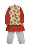 Buy_Kids Lane_White Lion Print Jacket With Kurta And Pyjama For Boys_at_Aza_Fashions