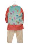 Shop_Kids Lane_Blue Kite Print Jacket With Kurta And Pyjama For Boys_at_Aza_Fashions