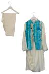 Shop_Kids Lane_Blue Modal, Cotton, Silk Shibori Print Jacket With Kurta And Pyjama_at_Aza_Fashions