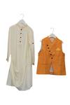 Buy_Kids Lane_Yellow Modal, Cotton, Silk Angarkha Leheriya Jacket With Kurta And Pyjama_at_Aza_Fashions