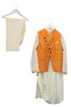 Shop_Kids Lane_Yellow Modal, Cotton, Silk Angarkha Leheriya Jacket With Kurta And Pyjama_at_Aza_Fashions