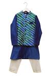 Buy_Kids Lane_Blue Kota Doria, Cotton, Silk Leheriya Print Kurta Set With Jacket_at_Aza_Fashions