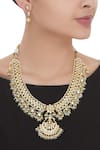 Shop_Anjali Jain_Gold Plated Kundan Bead Necklace And Earring Set_at_Aza_Fashions
