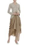 Buy_COUTURE BY NIHARIKA_Beige Cape Organza, Skirt Satin Nalki V Feather Embroidered Jacket And Draped _at_Aza_Fashions