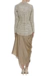 Shop_COUTURE BY NIHARIKA_Beige Cape Organza, Skirt Satin Nalki V Feather Embroidered Jacket And Draped _at_Aza_Fashions
