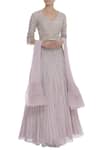 Buy_COUTURE BY NIHARIKA_Purple Dupatta Chiffon, Top And Skirt Net Sequin Floral Embroidered Lehenga Set _at_Aza_Fashions