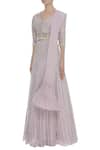 COUTURE BY NIHARIKA_Purple Dupatta Chiffon, Top And Skirt Net Sequin Floral Embroidered Lehenga Set _Online_at_Aza_Fashions