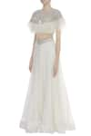 Buy_COUTURE BY NIHARIKA_White Organza Embroidery Feather Detail Cape Blouse With Lehenga Skirt  _Online_at_Aza_Fashions