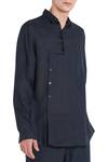 Son of A Noble Snob_Blue Overlap Style Collared Shirt_Online_at_Aza_Fashions