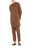 Buy Son Of A Noble Snob Brown Linen Overlap Style Diagonal Buttons Kurta at Aza Fashions Buy_Son Of A Noble Snob_Brown Linen Overlap Style Diagonal Buttons Kurta_at_Aza_Fashions