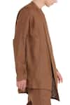 Son Of A Noble Snob Brown Linen Overlap Style Diagonal Buttons Kurta Online at Aza Fashions Son Of A Noble Snob_Brown Linen Overlap Style Diagonal Buttons Kurta_Online_at_Aza_Fashions