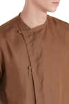 Shop Son Of A Noble Snob Brown Linen Overlap Style Diagonal Buttons Kurta Online at Aza Fashions Shop_Son Of A Noble Snob_Brown Linen Overlap Style Diagonal Buttons Kurta_Online_at_Aza_Fashions