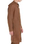 Son Of A Noble Snob_Brown Linen Button Front Round Neckline Long Shacket_Online_at_Aza_Fashions